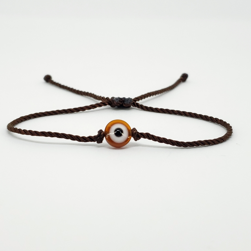 Evil eye single string bracelet, brown, adjustable for man and woman